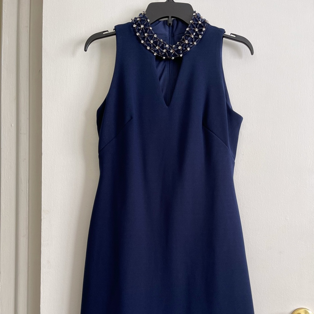 NWOT Taylor Navy Blue Jewel Embellished Neckline Dress Sleeveless Solid Size 6